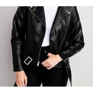 Faux-Leather Belted Bomber Jacket